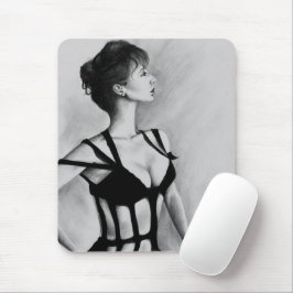 Die Dame Portrait Sexy Black Dress Art Mousepad