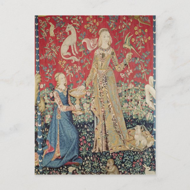 Die Dame und das Einhorn: 'Geschmack' Postkarte (Vorderseite)