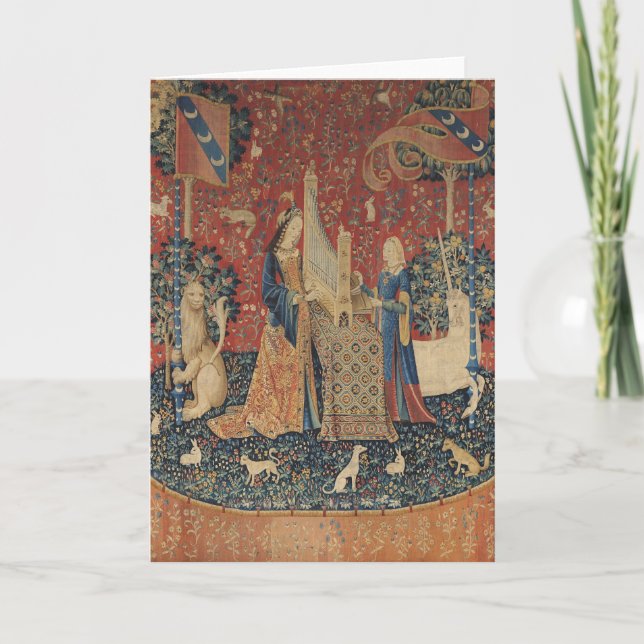 Die Dame und das Einhorn: 'Hearing Karte (Vorderseite)