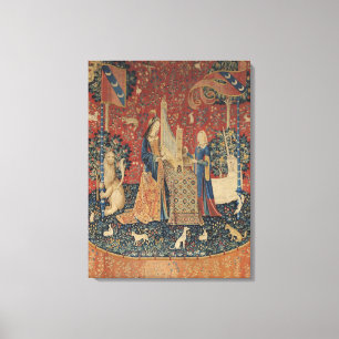 Die Dame und das Einhorn: 'Hearing Leinwanddruck