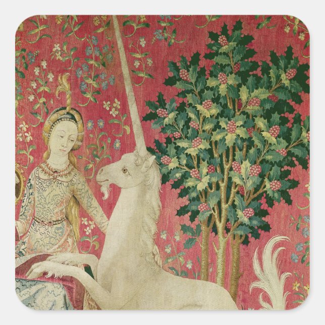 Die Dame und das Einhorn: "Sight" Quadratischer Aufkleber (Vorderseite)