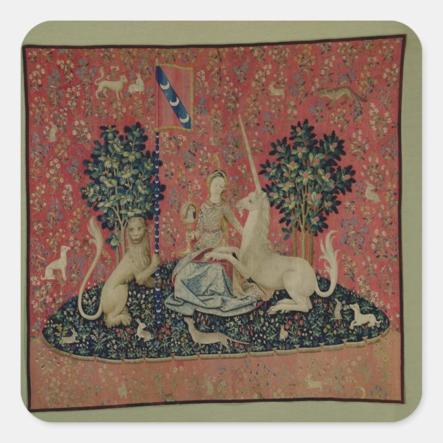 Die Dame und das Einhorn: "Sight" Quadratischer Aufkleber (Vorderseite)