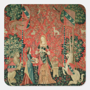 Die Dame und das Einhorn: 'Smell Quadratischer Aufkleber