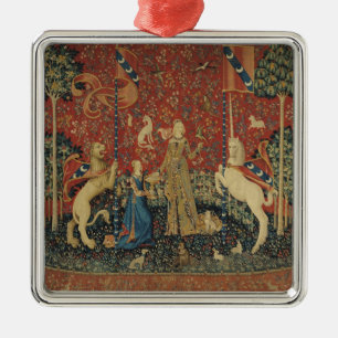 Die Dame und das Einhorn: 'Taste Ornament Aus Metall