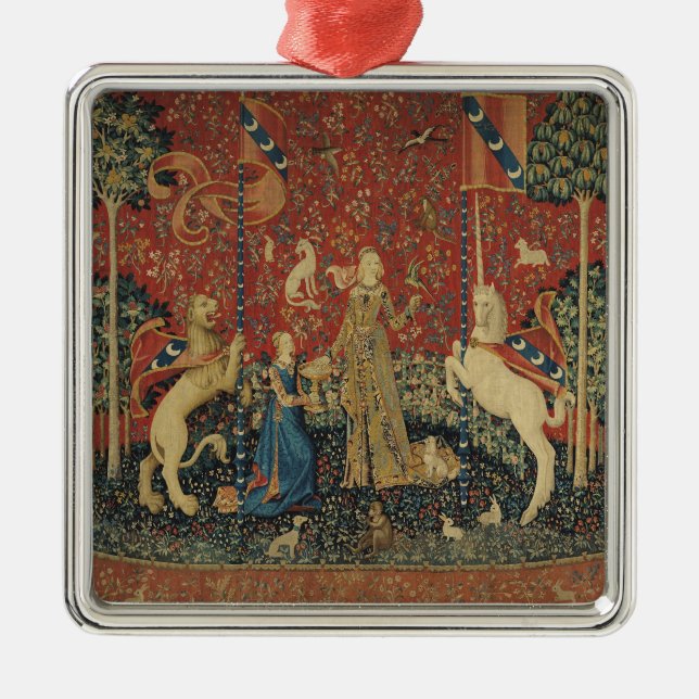 Die Dame und das Einhorn: 'Taste Ornament Aus Metall (Vorne)
