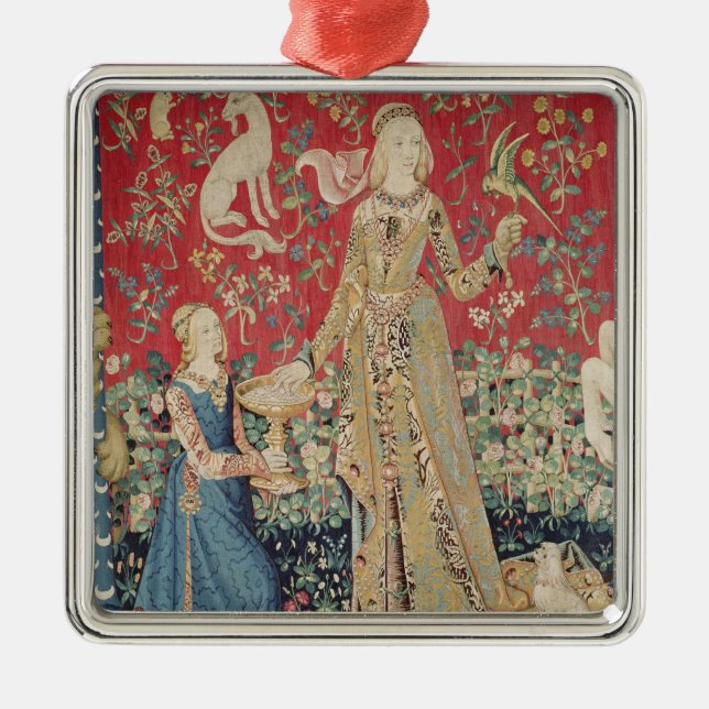 Die Dame und das Einhorn: 'Taste Ornament Aus Metall (Vorne)