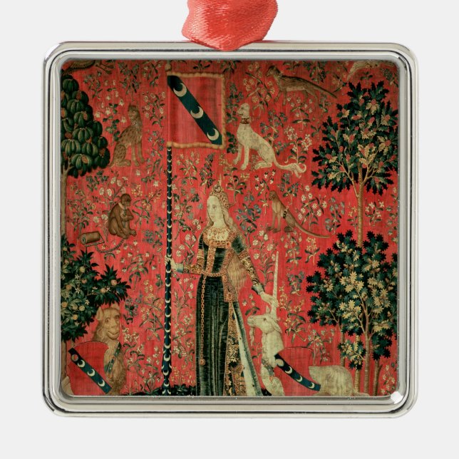 Die Dame und das Einhorn: 'Touch Silbernes Ornament (Vorne)