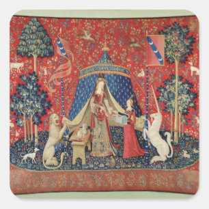 Die Dame und das Einhorn: "Zu meinem einzigen Wuns Quadratischer Aufkleber