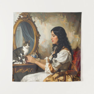 Die Dame und ihre Katze - ein zeitloser Viktoriani Wandteppich