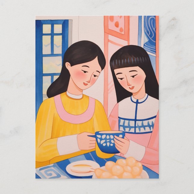 Die Damen im Café Postkarte (Vorderseite)