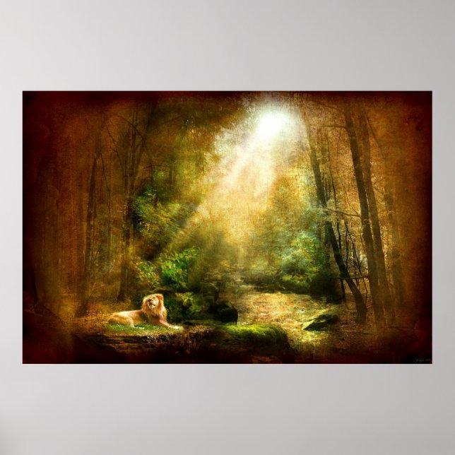 Die Demut des Königs (Löwenkunstposter) Poster (Vorne)