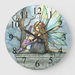 Die Denker-Fee und Eule Fantasy Art Uhren