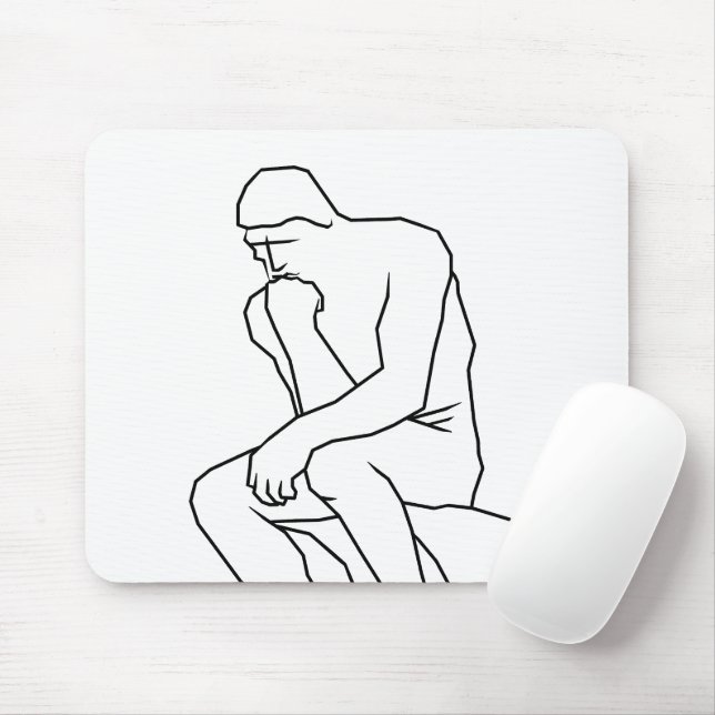 Die Denker-Mann-Statue Linienkunst, Inspiriert von Mousepad (Mit Mouse)