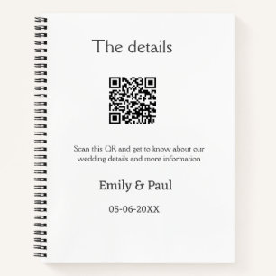 Die Details Hochzeitswebsite scannen QR hinzufügen Notizbuch