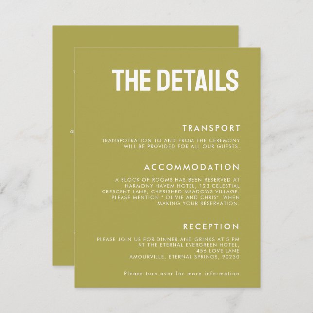 💍 Die DETAILS Minimalistisch Elegante Hochzeit Begleitkarte (Vorne/Hinten)