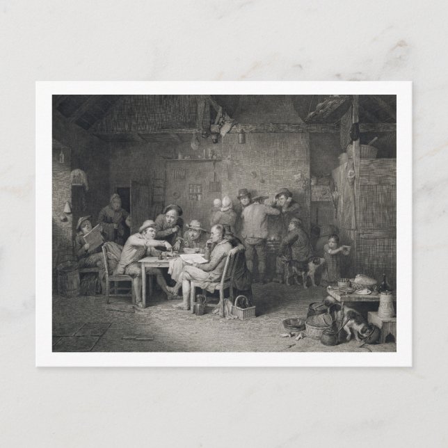 Die Dorfpolitiker, in Gravur von Abraham Raimb Postkarte (Vorderseite)