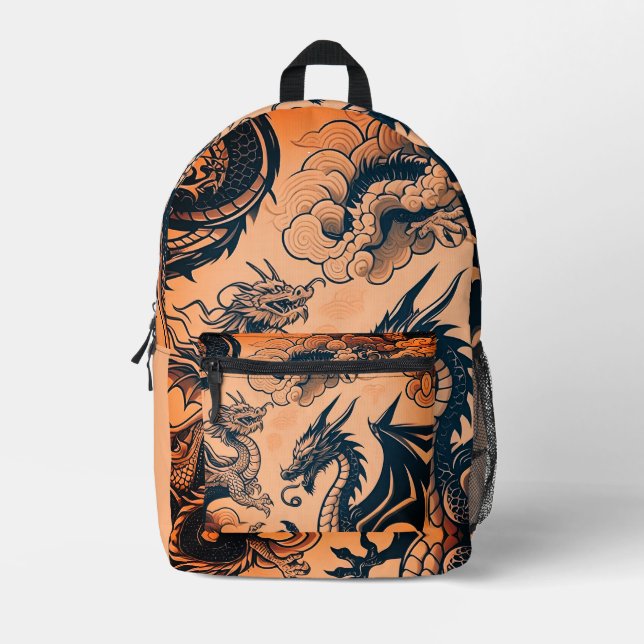 Die Drachen Krieg Orangen Himmel Bedruckter Rucksack (Vorderseite)