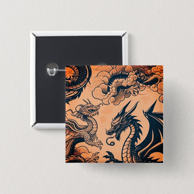 Die Drachen Krieg Orangen Himmel Button (Vorne & Hinten)