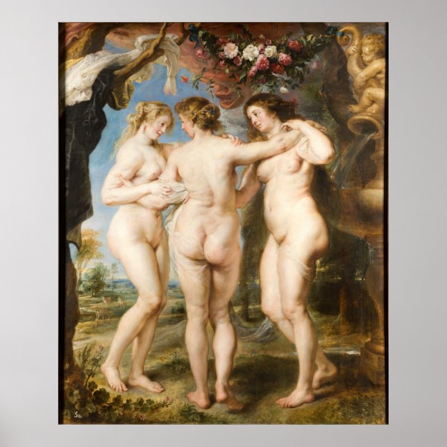 Die drei Graces von Peter Paul Rubens um 1635 Poster (Vorne)