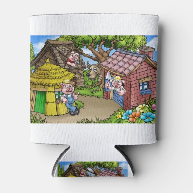 Die drei kleinen Schweine Cartoon-Szene Dosenkühler (Vorderseite)