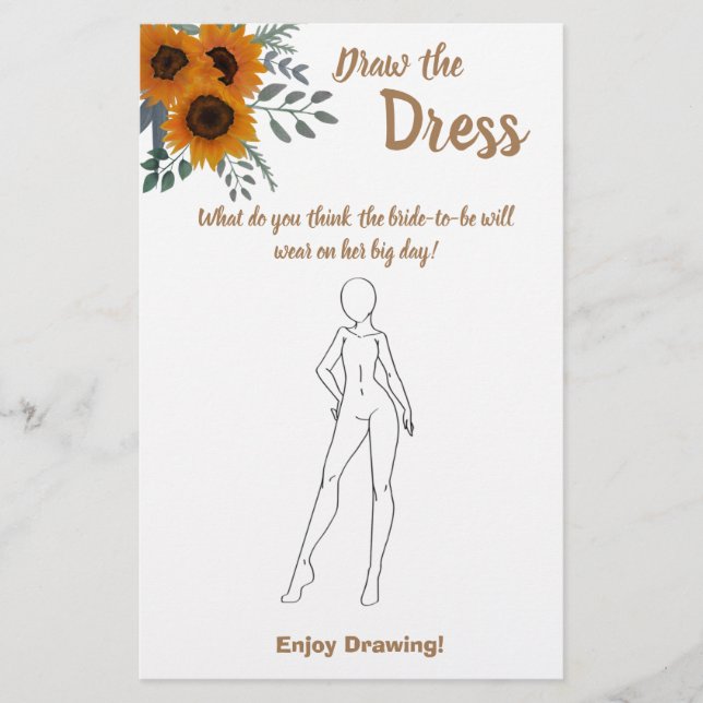 Die Dress Brautparty Game Card Sonnenblumen gezeic Flyer (Vorne)