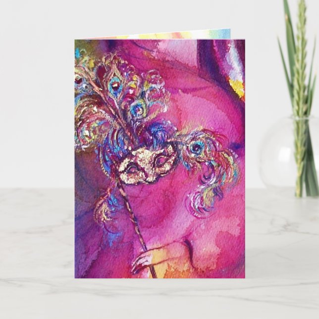 DIE DRITTE MASKE / VENEZIANISCHE MASQUREADE, rosa  Karte (Vorderseite)