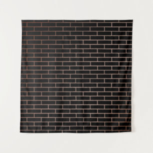 Die dunkle schwarze Ziegelwand hat eine raue Oberf Wandteppich
