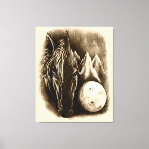 Die dunkle Seite - surreales Schwarzes Pferd und M Leinwanddruck