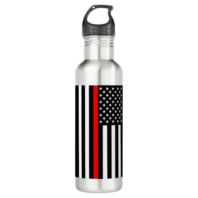 Die dünne rote Linie amerikanische Flagge auf a Trinkflasche (Vorderseite)