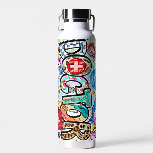 Die durchsichtige Durchstechflasche des Arztes mit Trinkflasche (Vorne)