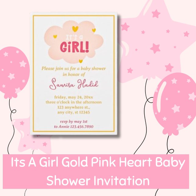 Die Dusche ist ein Girl Gold Pink Heart Baby Einladung (Von Creator hochgeladen)