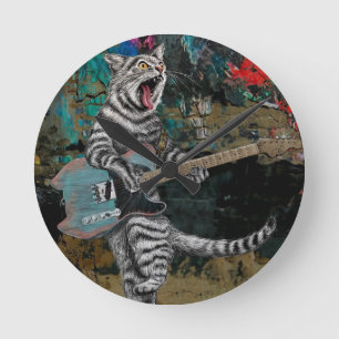 Die E-Gitarre-Player-Katze wird von den Nutzern ge Runde Wanduhr