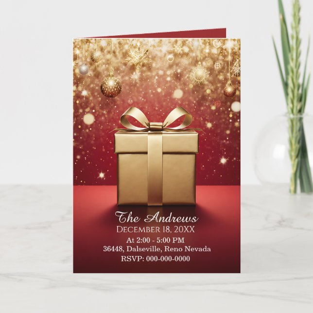 Die echte Geschenk-Gold-Weihnachtsgeschenk-Einladu Karte (Vorderseite)