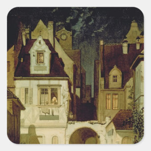 Die Ecke einer deutschen Stadt am Mondlicht Quadratischer Aufkleber