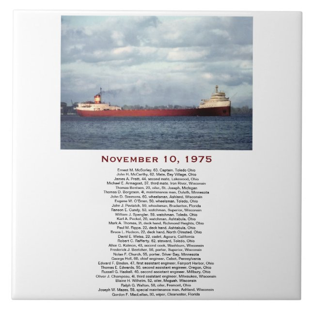 Die Edmund Fitzgerald mit Besatzungsnamen Fliese (Vorderseite)