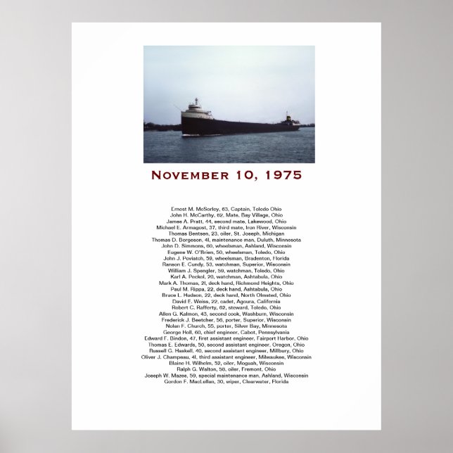 Die Edmund Fitzgerald mit Crew Namen Geschenkbox Poster (Vorne)