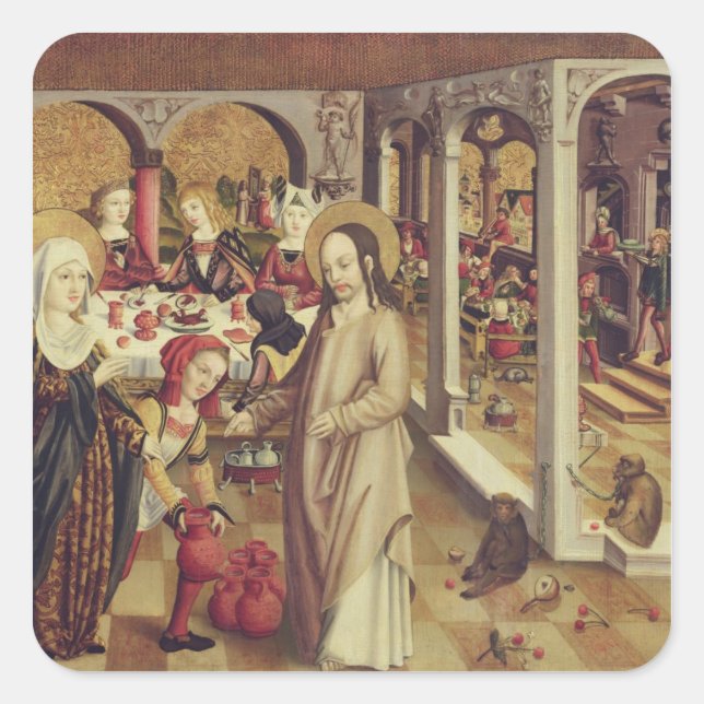 Die Ehe in Cana, um 1500 Quadratischer Aufkleber (Vorderseite)