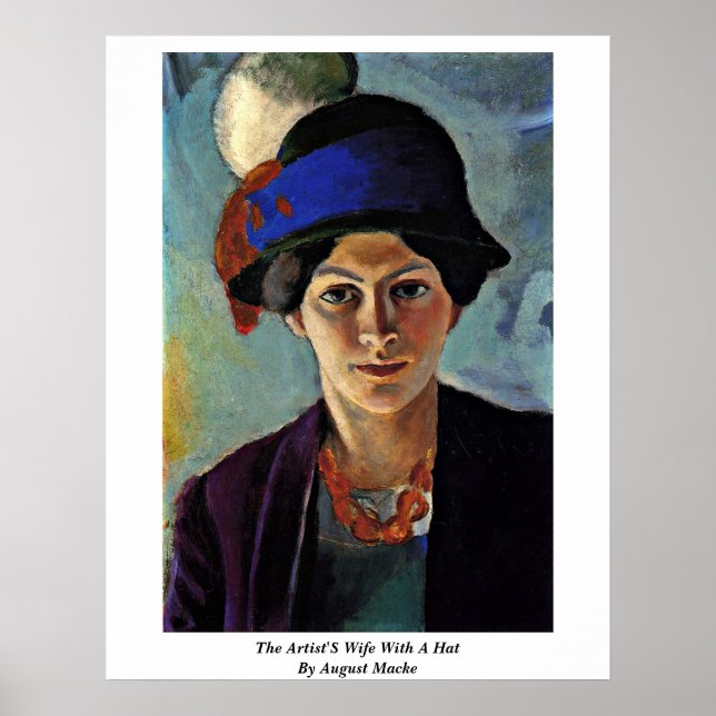 Die Ehefrau des Künstlers mit einem Hut von August Poster (Vorne)