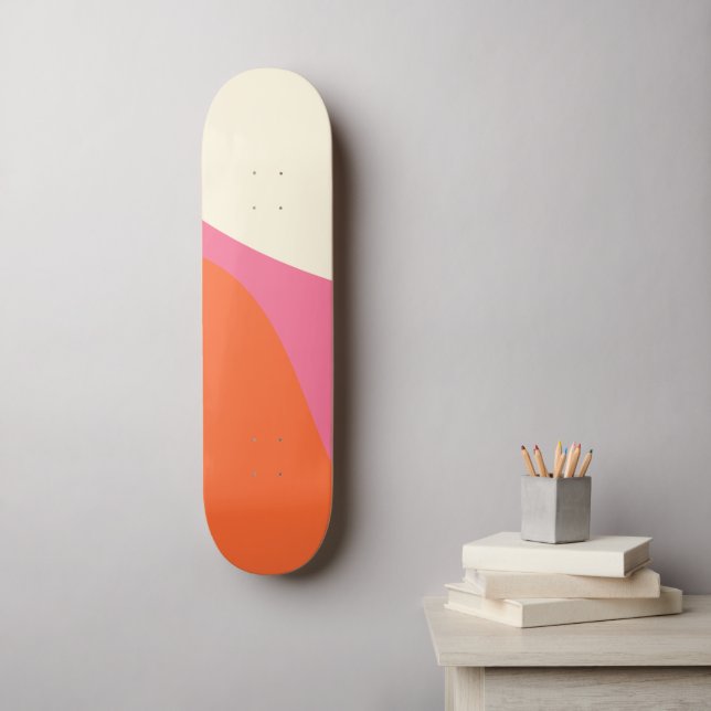 Die einfachen Waves 4 in Rosa, Orange und Creme Skateboard (Wandkunst)