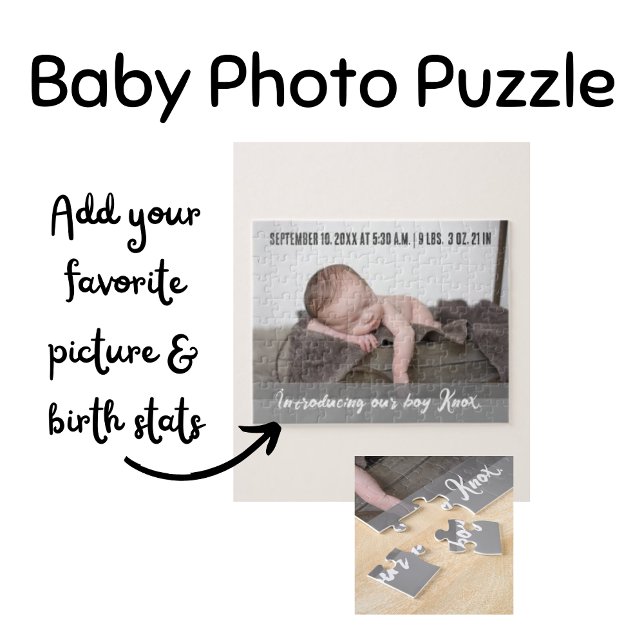Die Einführung unseres Fotos - Geburtsankündigung  Puzzle (Baby Photo Jigsaw Puzzle Birth Announcement)