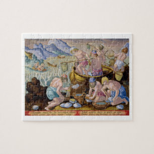 Die Eingeborenen, die für riesige Muscheln auf de Puzzle