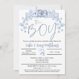 Die Einladung zu einer Baby-Dusche, blau-blumenrei