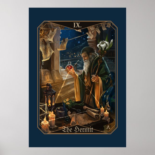 Die Einsiedler-Tarotkarte - Fantasy-Alchemie-Kunst Poster (Vorne)