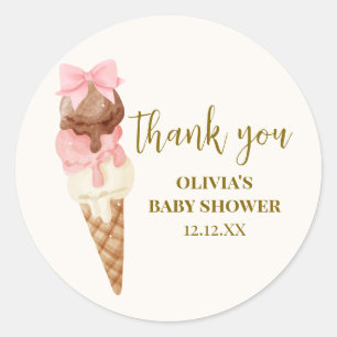 Die Eiscreme-Schleifen-Baby-Shower-Danksagung Runder Aufkleber
