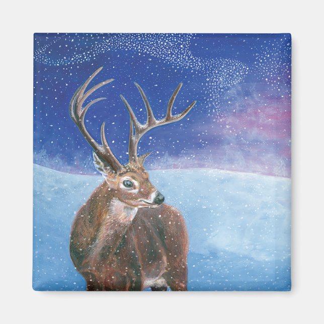 Die elaphische Rote Hirsche und die Winterlandscha Magnet (Vorne)