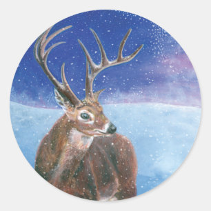 Die elaphische Rote Hirsche und die Winterlandscha Runder Aufkleber