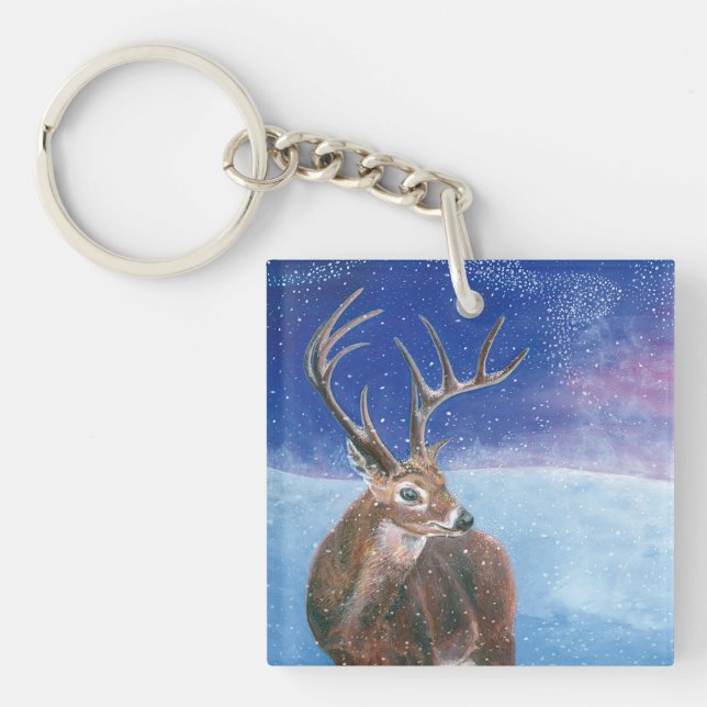 Die elaphische Rote Hirsche und die Winterlandscha Schlüsselanhänger (Vorderseite)