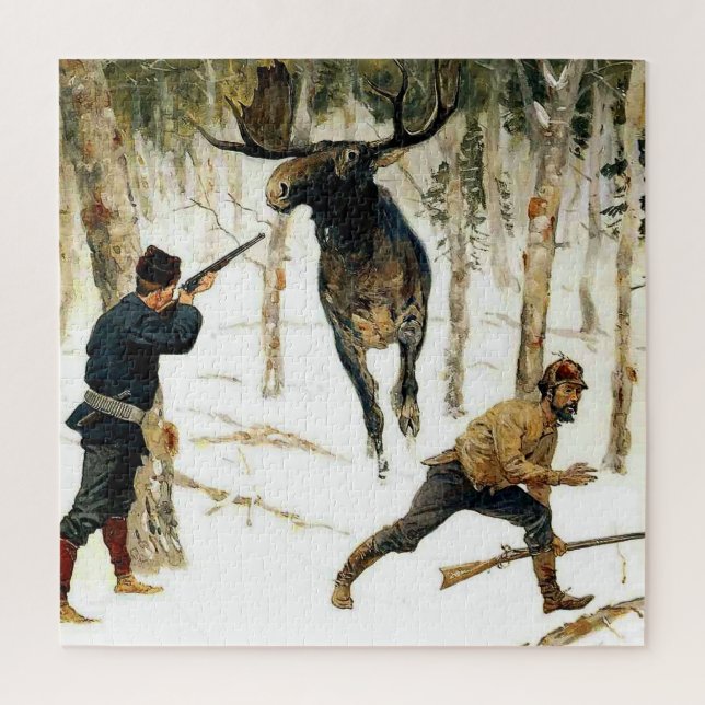 Die Elchjagd von Frederic Remington Puzzle (Vertikal)