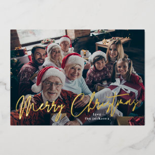 Die elegante Familienfoto-Goldfolie-Flat-Schrift Folien Feiertagskarte