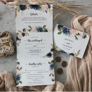 Die elegante Hochzeit der Blauen Blauen Flora Dreifach Gefaltete Einladung